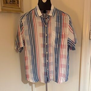 Tommy Bahama Plaid Button Front Short Sleeve Hawaiian Shirt Mens Medium